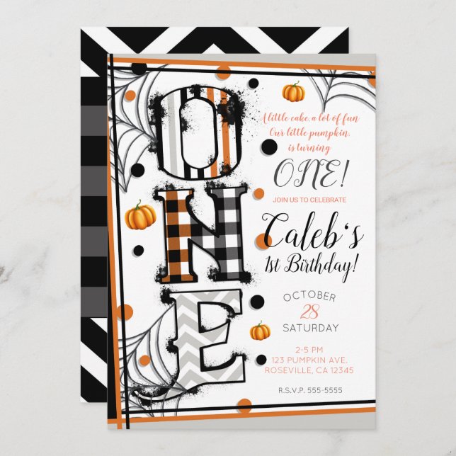 Whimsical Pattern Halloween Mashup 1st Birthday Invitation (Front/Back)
