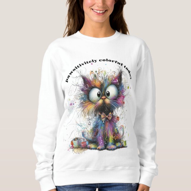 Whimsical Pawsitivitley Colourful Cat Customisable Sweatshirt (Front)