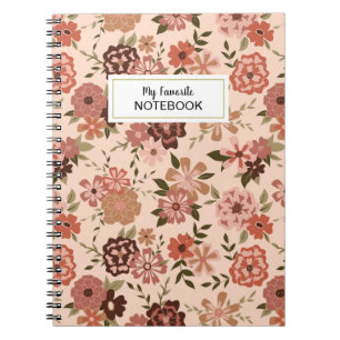 Whimsical Peach Brown Floral Notebook