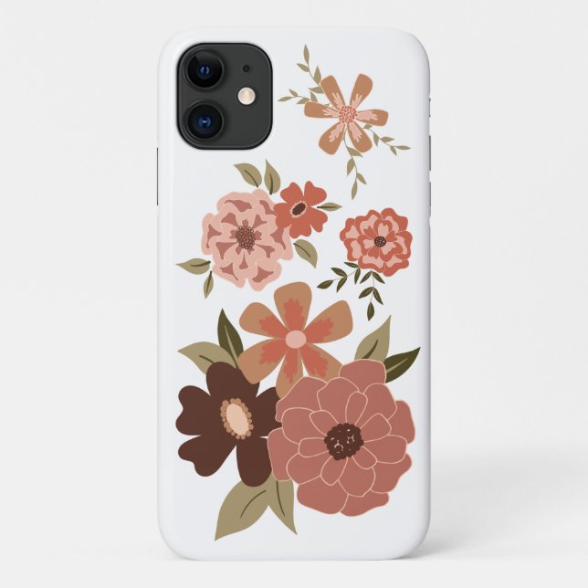 Whimsical Peach Brown Floral Pattern Case-Mate iPhone Case (Back)