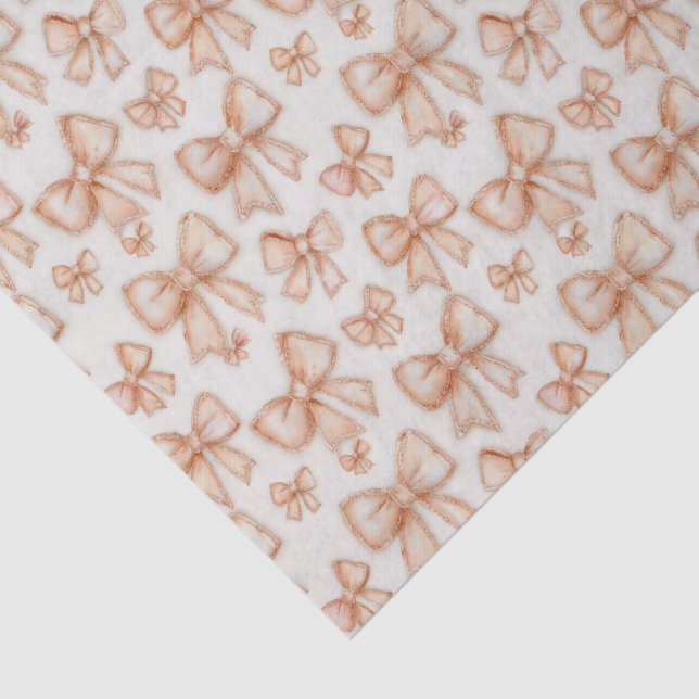Whimsical Peach Coquette Bows New Baby Shower Tissue Paper (Detail)