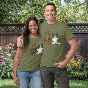 Whimsical Peach Cute Grey Cat Teddy Bear Humour T-Shirt
