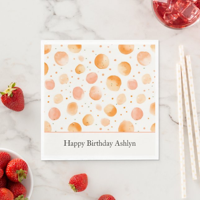 Whimsical Peach Dots Birthday Napkin (Insitu)