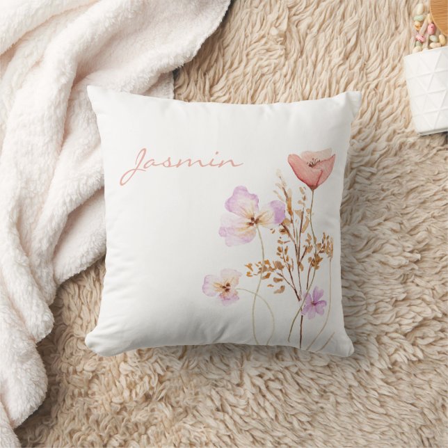Whimsical Peach Lilac Wildflowers Name Cushion (Blanket)