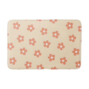Whimsical Peach & Orange Floral Retro, Cheerful, Bath Mat