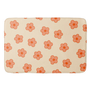 Whimsical Peach & Orange Floral Retro, Cheerful Bath Mat