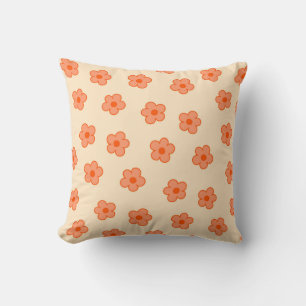 Whimsical Peach & Orange Floral Retro, Cheerful Cushion