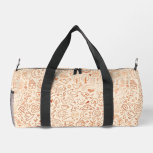 Whimsical Peach Scribble Pattern Aesthetic Duffle Bag