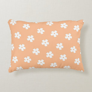 Whimsical Peach & White Floral Retro, Cheerful Decorative Cushion
