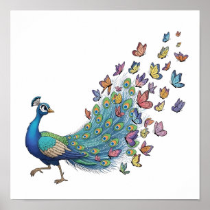 Whimsical Peacock and Butterfly Poster