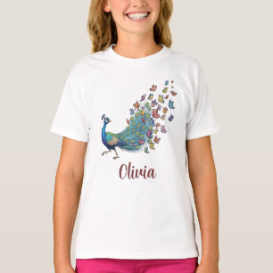 Whimsical Peacock and Butterfly T-Shirt