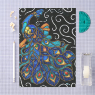 Whimsical Peacock Chalk Pastel Bird Decoupage Tissue Paper