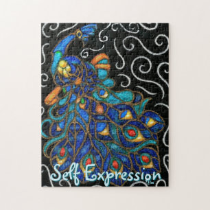 Whimsical Peacock Chalk Pastel Bird Personalised Jigsaw Puzzle