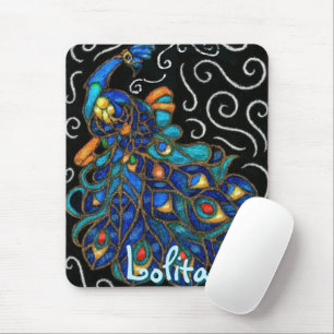 Whimsical Peacock Chalk Pastel Bird Personalised Mouse Mat