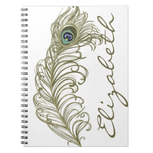 Whimsical Peacock Feather Personalised Notebook
