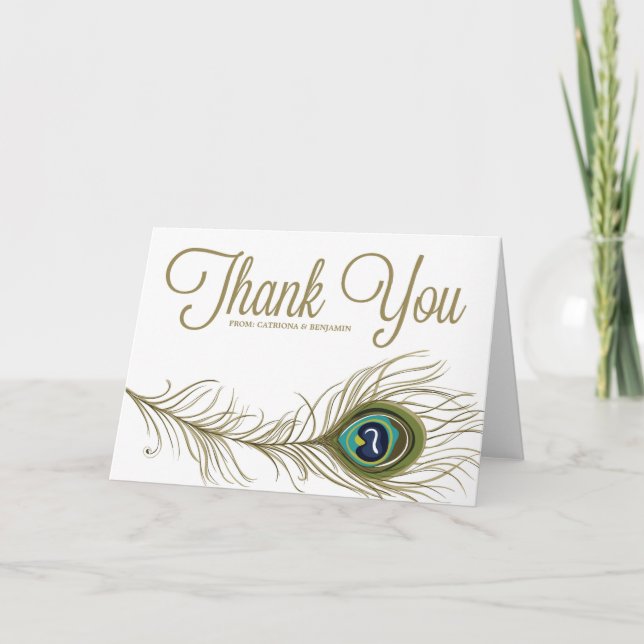Whimsical Peacock Feather Thank You Card (Front)