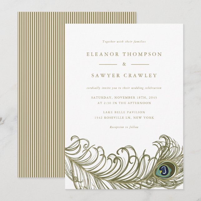 Whimsical Peacock Feather Wedding Invitation (Front/Back)