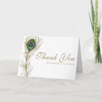Whimsical Peacock Feather Wedding Thank You Card