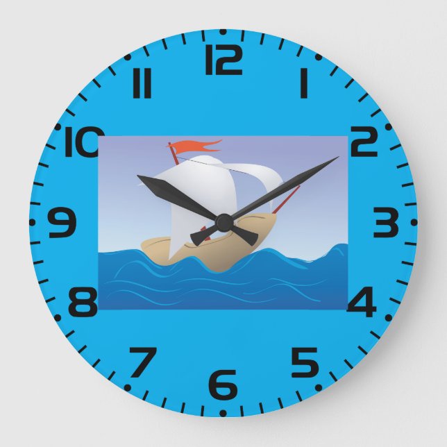 Whimsical Peanut Boat Minimalist Sailing Ship Large Clock (Front)