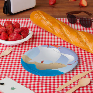 Whimsical Peanut Boat Minimalist Sailing Ship Paper Plate