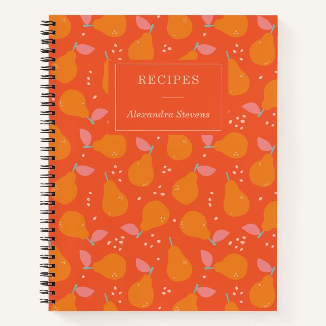 Whimsical Pear Fruit Pattern Personalised Recipe  Notebook (Front)