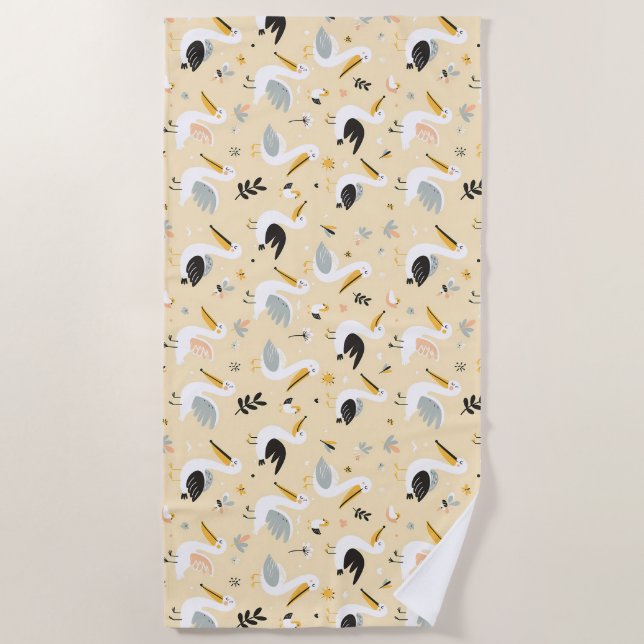Whimsical Pelican Paradise Beach Towel (Front)