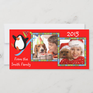 Whimsical Penguin 2 Photo Holiday Cards