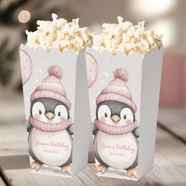 Whimsical Penguin Birthday | Vintage Pink Favour Box (Creator Uploaded)