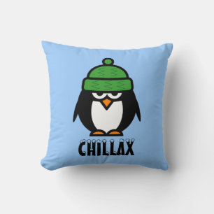 Whimsical penguin cartoon throw pillow   chillax