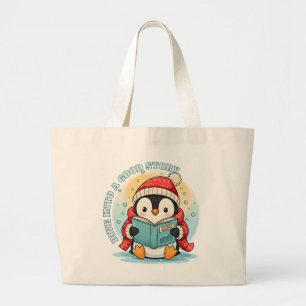 Whimsical Penguin Reader Large Jumbo Tote Bag
