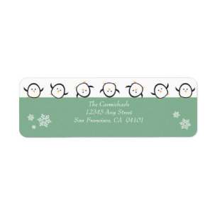 Whimsical Penguins Holiday Address Labels (aqua)