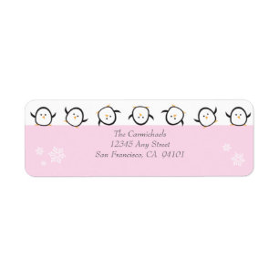 Whimsical Penguins Holiday Address Labels (pink)