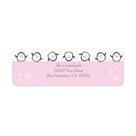 Whimsical Penguins Holiday Address Labels (pink)