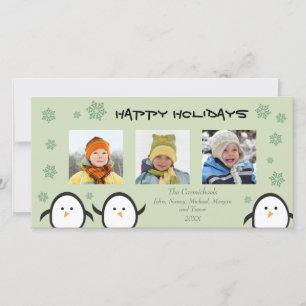 Whimsical Penguins Holiday Photocard (sage) Card