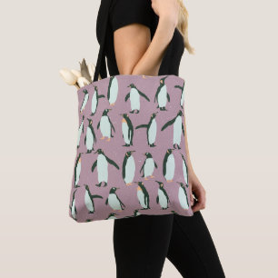 Whimsical Penguins Pattern on Violet Tote Bag
