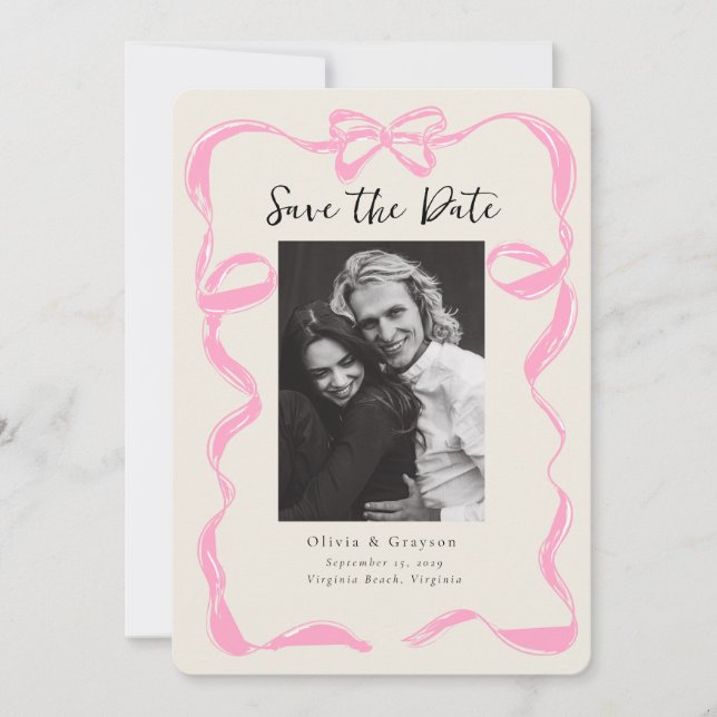 Whimsical Peony Photo  Bow Save the Date (Front)