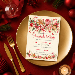 Whimsical Peppermint Christmas Party Invitation
