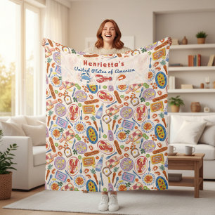 whimsical persoanlized hand drawn foodie  fleece blanket