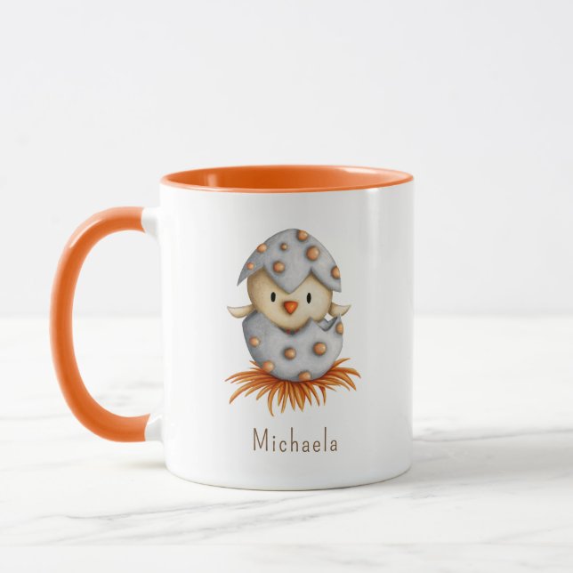 Whimsical Personalised Bird Hatching in Nest Mug (Left)
