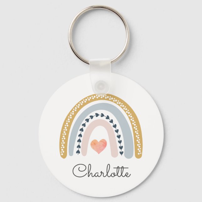 Whimsical Personalised Boho Rainbow  Key Ring (Front)