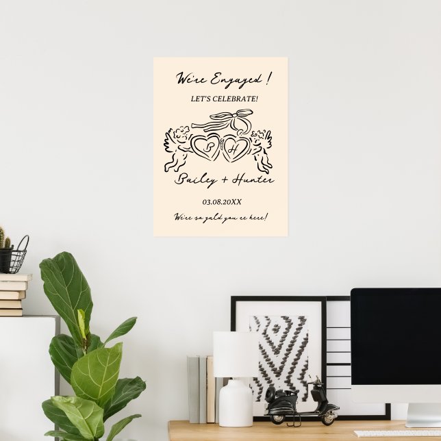 Whimsical Personalised Engagement couple Sign (Home Office)