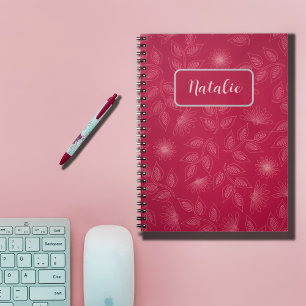 Whimsical personalised floral in blue-red notebook