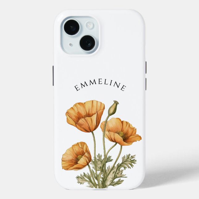 Whimsical Personalised Golden Poppies Case-Mate iPhone Case (Back)