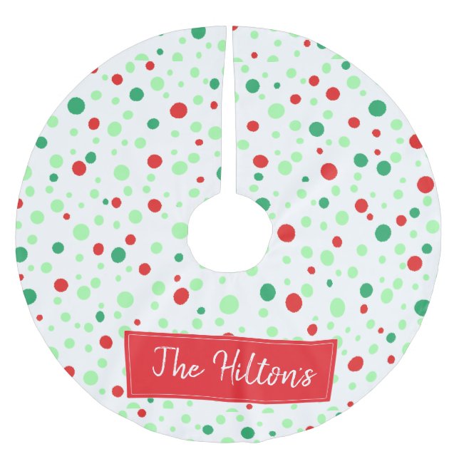 Whimsical Personalised  Polka Dot Christmas Skirt Brushed Polyester Tree Skirt (Front)