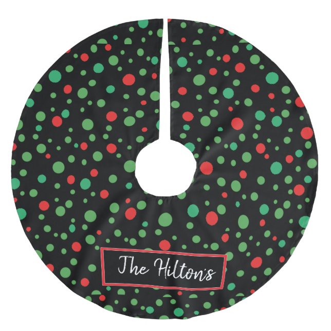 Whimsical Personalised  Polka Dot Christmas Skirt Brushed Polyester Tree Skirt (Front)