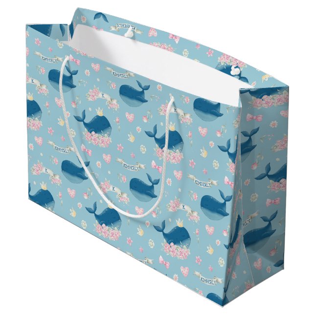 Whimsical Personalised Whale Large Gift Bag (Back Angled)