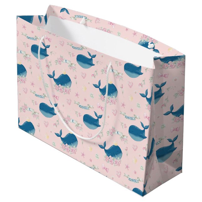 Whimsical Personalised Whale Large Gift Bag (Back Angled)