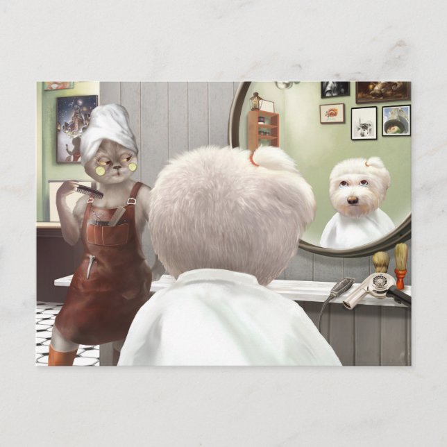 Whimsical Pet Barber Shop Announcement Postcard (Front)