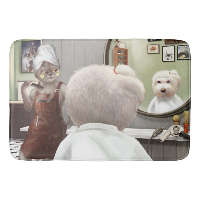 Whimsical Pet Barber Shop Bath Mat (Front)