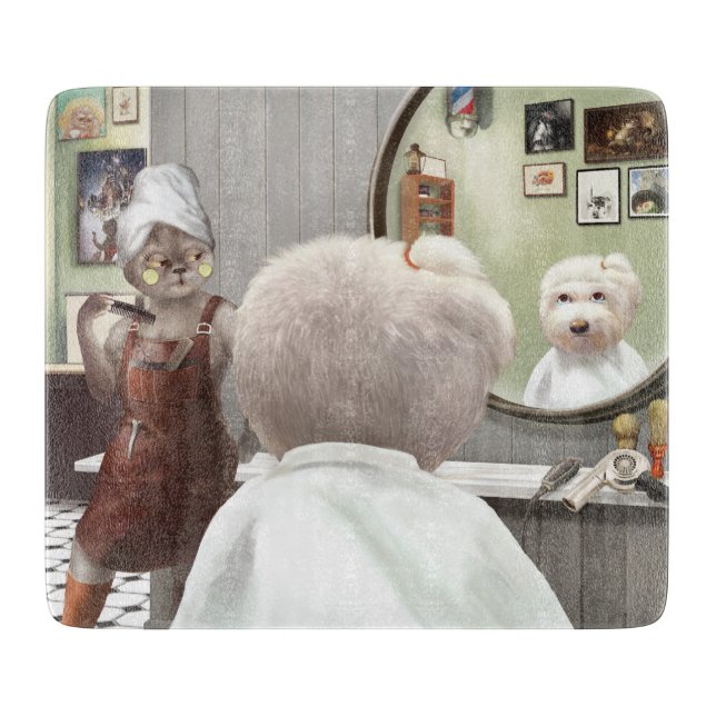 Whimsical Pet Barber Shop Cutting Board (Front)
